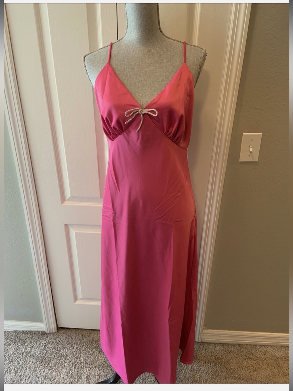 Wayf Ladies Pink Satin Dress with Silver Bow | Large